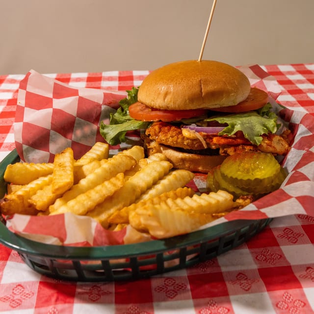 Spicy Kraze Chicken Sandwich With Fries.